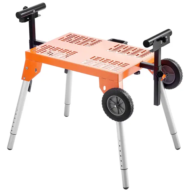 VEVOR Soporte para Sierra Ingletadora de Acero con Tablero y Ruedas, Capacidad de Carga de 149,7 kg, Altura y Longitud Ajustables, Soporte Portátil Compacto y Plegable para Sierra Ingletadora