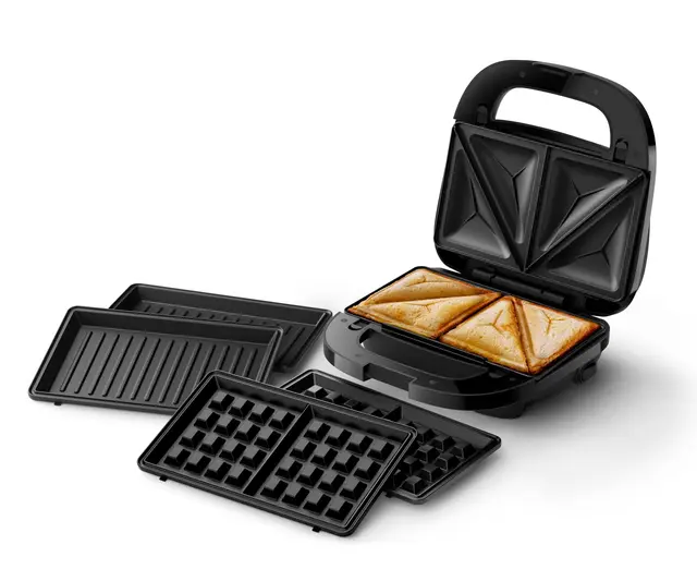 Philips Sandwichera Serie 5000-3 juegos de platos para paninis, sándwiches y gofres, placas antiadherentes para parrilla, cortar y sellar, 750 W de potencia, negro (HD2350/80)