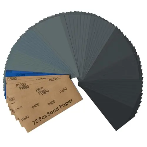 Papel de Lija, 72 Piezas Lija Madera 230 x 93 mm 400 600 800 1000 1200 1500 2000 2500 3000 Lijas para Productos de Madera, Metal, Superficies Pintadas de Automóviles y Plástico