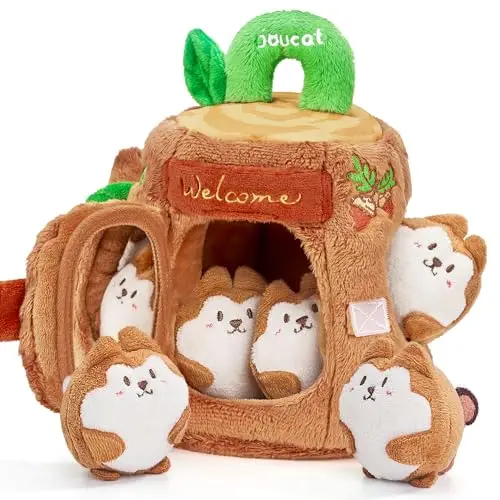 JoyCat Juguetes Bebes 6-12 Meses, Casa de Peluche Blandos con 5 Ardillas, Sonajero, Arrugas, Espejo, Juguete Montessori para Bebe 3 6 8 Meses Regalo Original