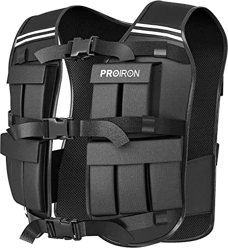 PROIRON Chaleco Lastrado 10/20kg, Incluido 20 Paquetes de Peso, Lastre Ajustable, Chaleco con Peso con Banda Reflectante para Entrenamiento de Fuerza, Jogging, casa, Gimnasio, Cardio, Crossfit
