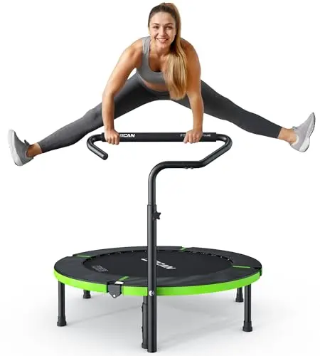 Trampolín de Interior BCAN, Mini trampolín de Fitness Plegable de 102 cm, para Adultos con asa Ajustable, Carga máxima de 150 kg, Ideal para Entrenamiento en casa y Ejercicio.