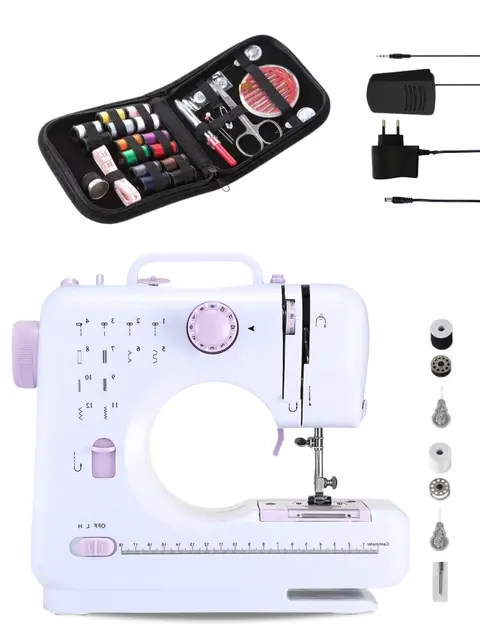 Máquina de Coser Portátil con 2 Velocidades y 12 Puntadas. Incluye Pedal, Kit de Costura, Luz de Trabajo y Cortador de Hilo. Funciona con Cable o Pilas AA (no incluidas)