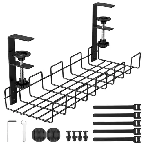 Chiluxendo Organizador Cables Escritorio, Bandeja Cables Escritorio, Recoge Cables Mesa Escritorio, Bandeja Portacables Bajo la Mesa, Bandeja de Gestión de Cables para Oficina, Hogar (Negro)
