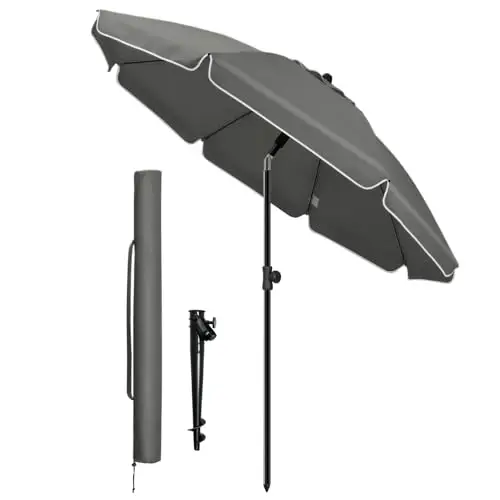 VOUNOT® Sombrilla Playa Grande Ø200cm y Soporte Arena Mástil Inclinable Altura Regulable Protección UV 50+ Parasol con Techo Ventilación Bolsa Transporte para Playa Terraza Balcón Camping Exterior