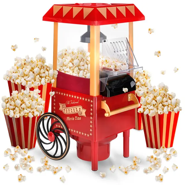 NK Palomitero Retro, Máquina de Palomitas de Maíz Eléctrica 1200W, Botón fácil de utilizar, Preparación listas en 2 minutos, Aire Caliente, Tamaño 0,3L, Portable, Ideal para Casa