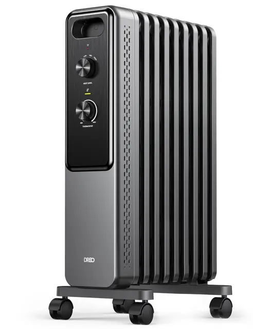 Dreo Radiador de aceite con 9 aletas 2000W, calefactor eléctrico silencioso para dormitorio, termostato ajustable, protección contra sobrecalentamiento y vuelco, seguridad infantil, bajo consumo