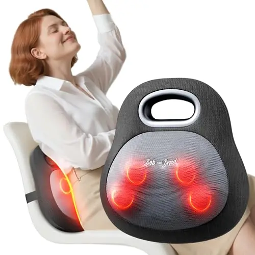 BOB AND BRAD Masajeador de Espalda y Cuello con Calor para Alivio del Dolor, EZBack Go Tejido Profundo 4D Shiatsu Masaje, Cojín de Masaje con Asa para Oficina y Hogar, Regalo para Hombres y Mujeres
