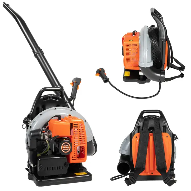 Mochila Soplador Hojas Gasolina 63 CC 2T 2,7 kW | 6800 rpm, 1,8 l Depósito, Ignífuga Ajustable 120°+135°, 19,7 lbs