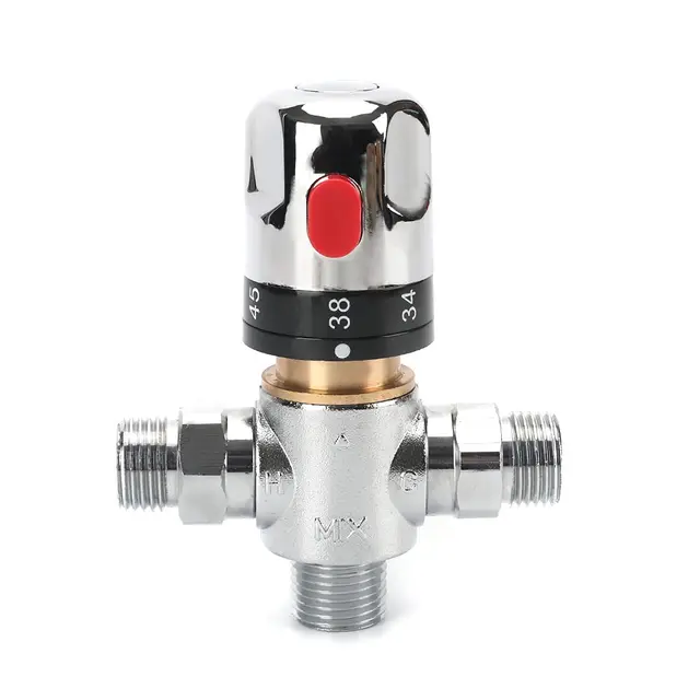 Tremax Válvula de mezcla termostática,válvula de mezcla con conector de 1/2 pulgadas, marca de escala de centrifugado, latón macizo