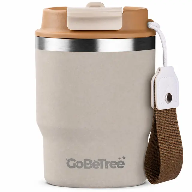 GoBeTree Termo Café 360 ml Acero Inoxidable Antiguo Tumbler Pequeño. Vaso térmico café para llevar con doble pajita, taza térmica y vaso 360 ml para oficina, coche y viajes