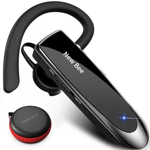 New Bee Auriculares Manos Libres, Auricular Bluetooth Inalámbrico Negocio con Micrófono Auricular para iPhone, Samsung, Huawei, Xiaomi, HTC, LG, Sony, PC 60 Días en Espera (Negro)