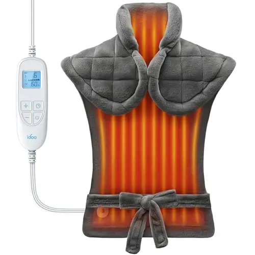 iDOO Manta Electrica Espalda y Cuello, Manta Electrica con Apagado Automático, 61x84 cm, Calentamiento Rápido, 6 Niveles de Temperatura y 3 Temporizadores, Franela Lavable Almohadilla Electrica