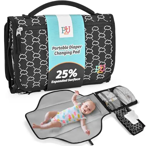 Cambiador portátil bebé - Cambiador viaje bebé con bolsillo para toallitas y cojín para la cabeza, impermeable, extraíble - Regalo ideal para recién nacido(Negro)