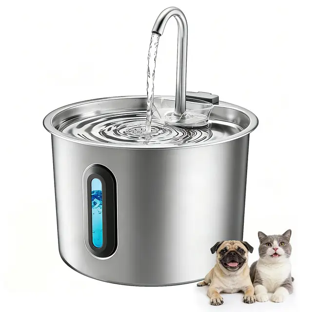 Fuente para Gatos Acero Inoxidable 2,2 L – Rever E101 Fuente de Agua para Gato con Ventana Visible y Bomba Ultra-silenciosa, Sistema de Multi-filtración, Bebedero Gatos y Animales Pequeños (Plata)