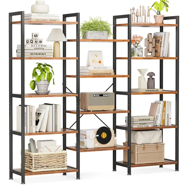 Coleshome Estantería con 14 Estantes, 5 Niveles, Librería con Espacio de Almacenamiento, 24 x 125.6 x 145.4 cm Librería Vertical Almacenaje para Oficina, Salón, Dormitorio, Cocina, Marrón
