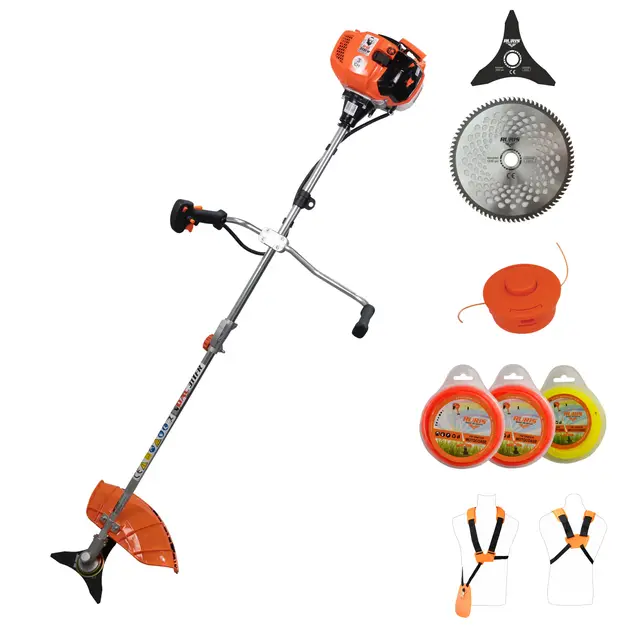 RURIS - Desbrozadora térmica DAC 311fr Motor Tez 52cc, 3CV, 2 Tiempos, Ancho 250 mm, Kit Incluido con arnés, 2 Unidades, Cabeza e Hilos de Corte, para jardín y Corte de Borde