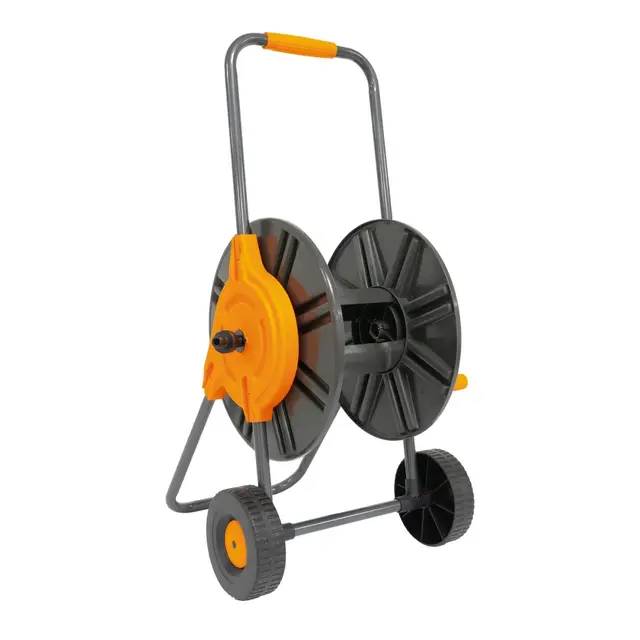 Amig - Carro Portamangueras - Para Mangueras de 1/2" - Enrollado Máximo de 60 m - Con Manivela para Enrollar Fácilmente - Polipropileno - Naranja y Gris