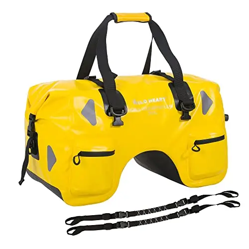 WILD HEART Bolsa Trasera Moto Impermeable en Forma de U de 70L - Maleta Seca Moto Fácil de Instalar, Alforjas Moto Trail Seguro y Protegido para su Equipo (Amarillo)