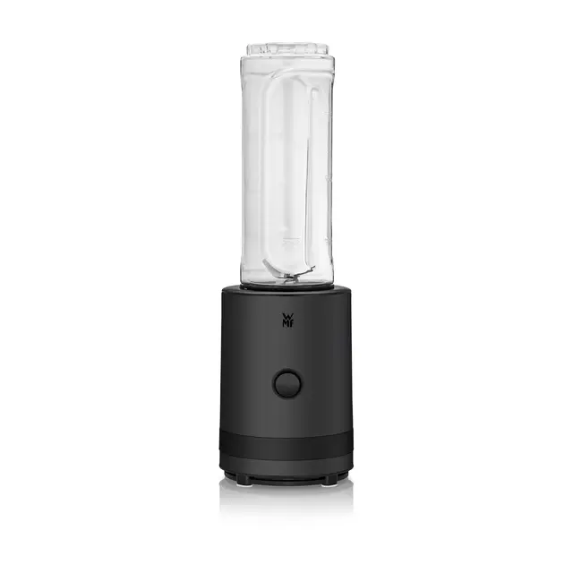 WMF Kitchennminis Smoothie-to-go - Mini batidora de pie con dos recipientes de 0,6 l, batidora de alto rendimiento de 300 W, acero inoxidable mate, color negro