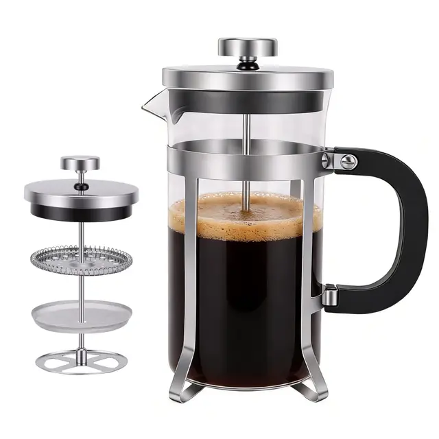 de Prensa Francesa de Vidrio Resistente Al Calor, de Prensa Francesa de Acero Inoxidable con Filtro para café, té, Cocina Casera (600ml)