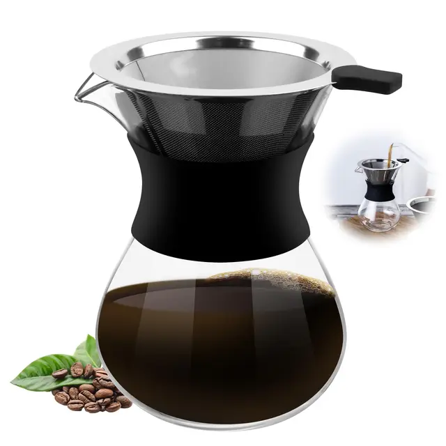 Pour Over Cafetera de Goteo, 400 ml Pour Over Coffee Maker, Cafetera de Goteo con Filtro, Reutilizable Cafetera Manual, Jarra Cafetera Manual de Goteo Para Casa Oficina