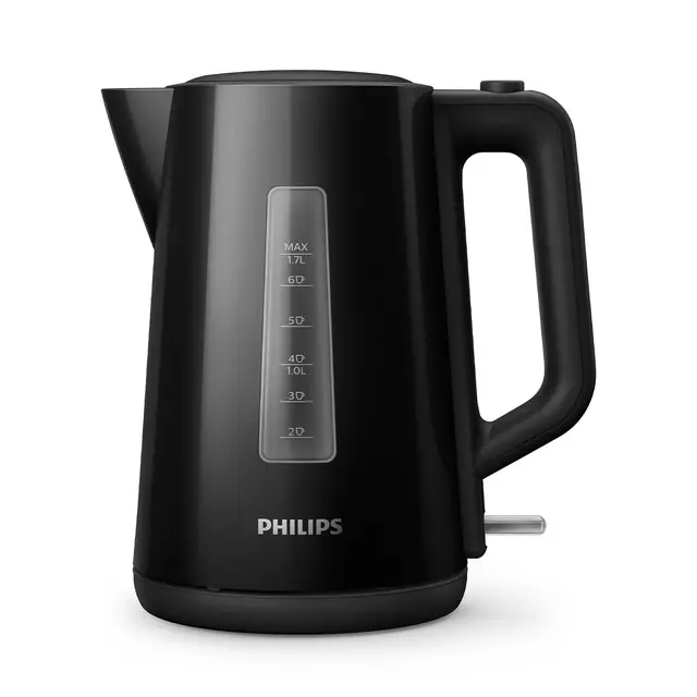Philips Hervidor Serie 3000-1,7L Tapa con resorte, Resistencia plana, Luz indicadora, Filtro extraíble, Múltiples sistemas de seguridad, Negro (HD9318/20)