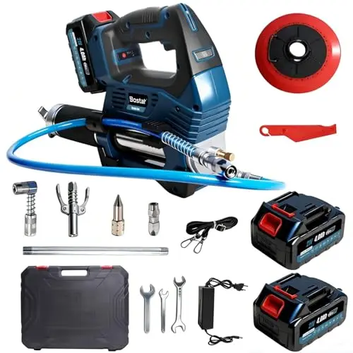 Bostar Pistola de Engrase 12000 PSI Eléctrica Bomba de Engrase a Batería con 2 Baterías 4.0Ah(Compatible Makita 18V), Motor Sin Escobillas, Manguera 1m y Adaptador para Maquinaria Agrícola y Camiones