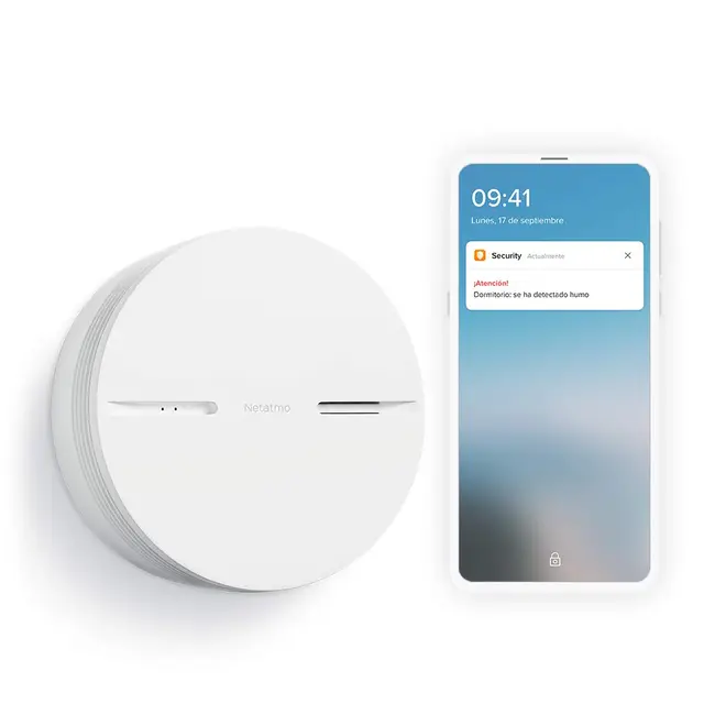 Netatmo Detector De Humo Inteligente, 10 años con bateria, Alarma de Humo, Prueba Automatica, Centralita domótica no necesaria, EN14604 certificación, NSA-EC