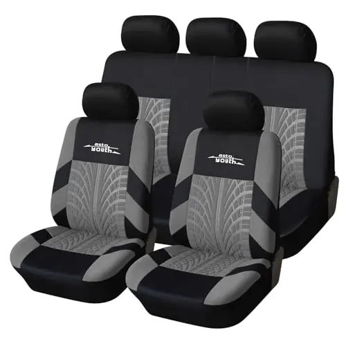 AUTOYOUTH Funda de Asiento de Coche Ajuste Universal Juego Completo de Fundas Protectoras para Asientos Coche Pistas de Neumáticos Accesorios de Asiento de Coche, Gris