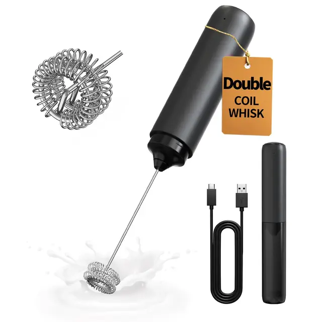 CIRCLE JOY Espumador de Leche Recargable Hanheld, Espumador de Café Eléctrico, Espumador de Mano Portátil, Mezclador de Bebidas para Matcha Lattes Capuchino, Regalos de Cocina, Negro