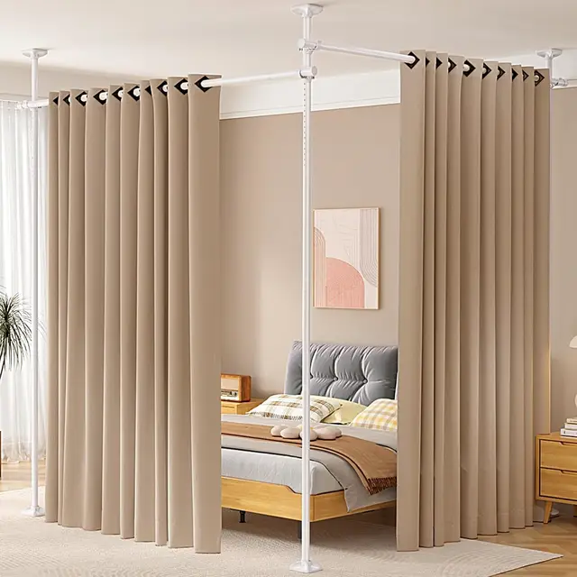 WELDUN Biombo para dividir espacios, barra de cortina independiente, biombo, sin cortina, protección visual para salón, dormitorio u oficina, 227-312 cm (alto), 71-290 cm (ancho x ancho), color blanco