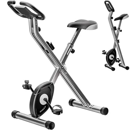 Bicicleta Estática Plegable Ergómetro Resistencia Pantalla LCD Silenciosa Altura Ajustable en 7 Posiciones 2 Bandas Fitness Ahorro Espacio Bici Interior Casa Máx. 140 Kg Modelo a Elegir