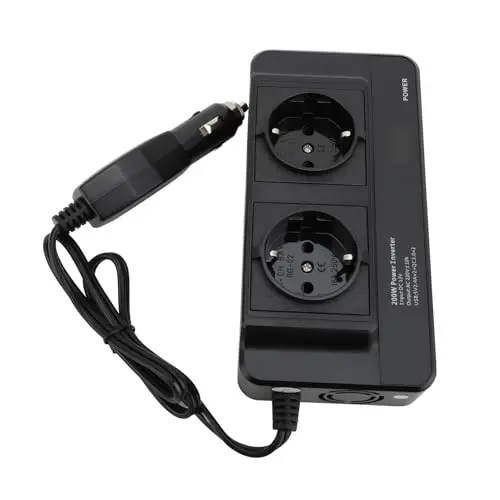 Convertidor de Corriente para Coche de 200W, Inversor Portátil con 4 Salidas Dobles de Puertos USB, Entrada DC12v (220V Enchufe de la UE)