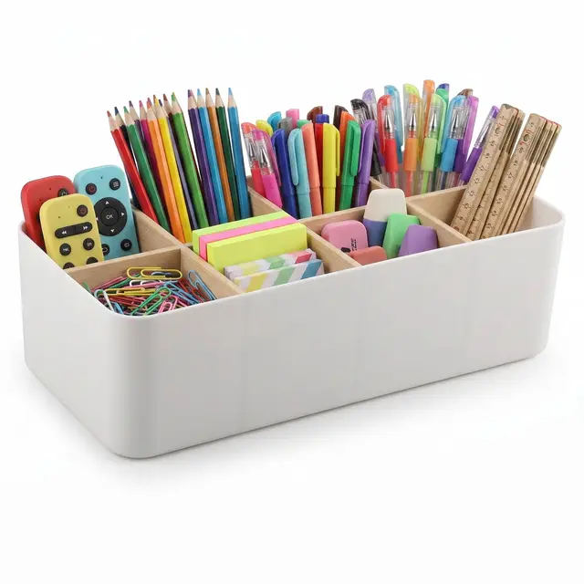 Organizador de Escritorio con 8 Compartimentos, Organizador de Oficina, Divisores Ajustables en Altura y Extraíbles, Modular para Bolígrafos, Cosméticos, Dispositivos Electrónicos
