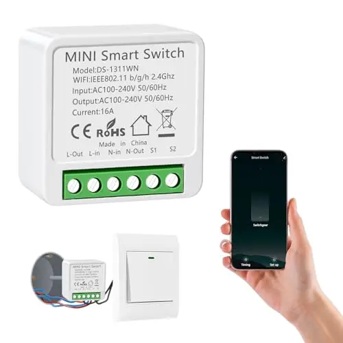 1PC Interruptor de Luz Inteligente WIFI, Alexa Interruptor Inteligente Módulo, Mini Smart Switch WIFI Compatible con Alexa,Tuya y Smart Life, Requiere Conductor Neutro