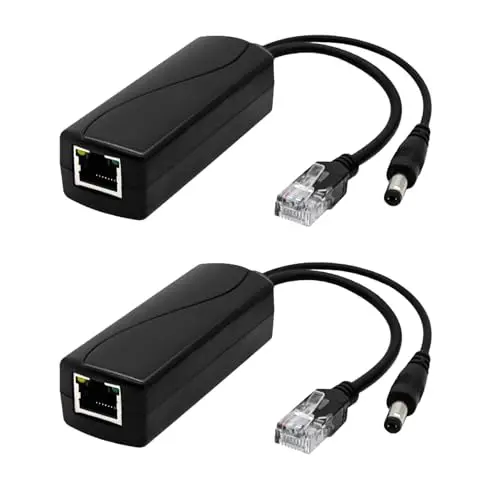 2 Piezas Divisor PoE Gigabit 48V a 12V DC 2A, Splitter PoE Activo IEEE 802.3af, Conector DC 5.5 x 2.1mm, Adaptador PoE para IP Cámara, Ap, Smart Home, 10/100 Mbps hasta 100 Metros