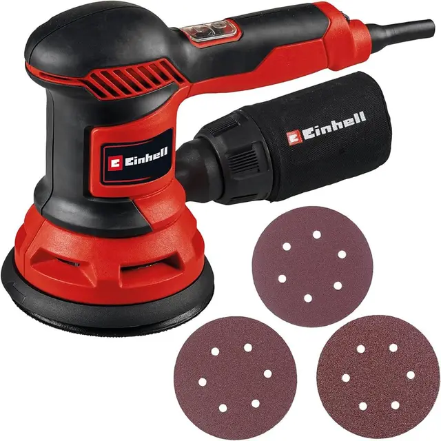 Einhell Lijadora excéntrica TC-RS 425 E (425 W, plato de lija Ø 125 mm, máx. número de vibraciones 26000 min-1, círculo oscilante 2,5 mm, incl. papel de lija cada vez 1 P60, P80, P120)