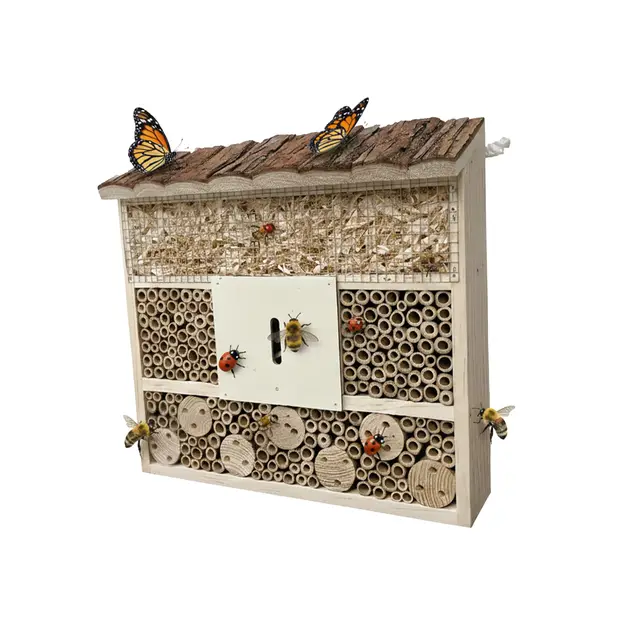 Relaxdays Casa para Abejas Silvestres en Madera 28×30×10 cm para jardín y balcón Natural