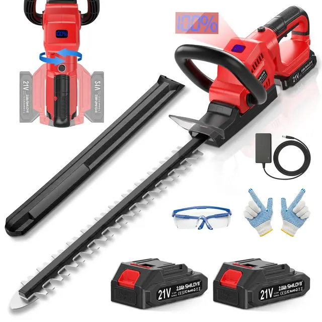 Cortasetos Inalámbrico SMILOVII 21V 850W, Cuchilla 50cm, 2 Baterías 2Ah y Cargador, Mango Giratorio 180° y Diseño Ergonómico para Jardín y Setos