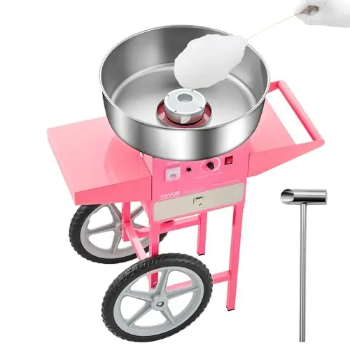 VEVOR Máquina de Algodón de Azúcar Eléctrica con Carro Rosa