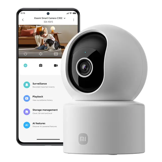 XIAOMI C302 Cámara Vigilancia WiFi Interior 2K 3MP 360°,Cámara Vigilancia Interior detección y Seguimiento Personas/Mascotas, Barrera Virtual, Visión Nocturna Starlight, Audio Bidireccional, Wi-Fi 6