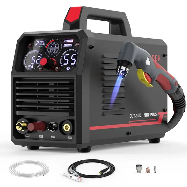 YESWELDER Cortador de Plasma 55Amp, Sin Alta Frecuencia, Arco Piloto Sin Contacto, 230V Máquina de Corte de Plasma Multifuncional 4 en 1 Corte de Láminas/Corte de Rejillas/Desbarbado/Marcado
