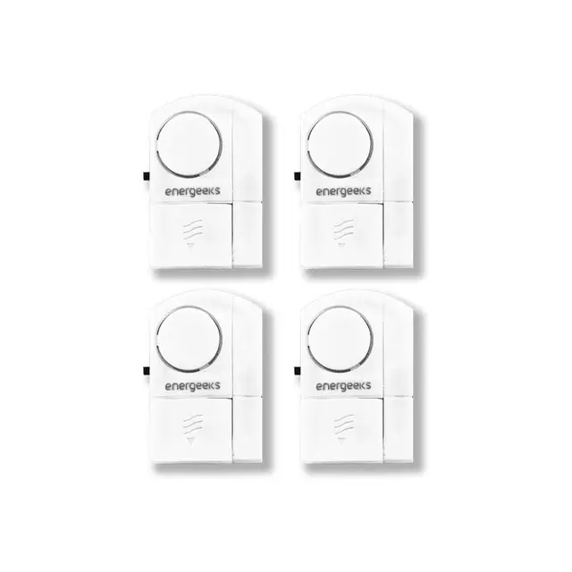 Energeeks - Pack de 4 Alarmas de Apertura para Puertas y Ventanas - Protección del Hogar - Seguridad Autónoma - Fácil Instalación - Sin Necesidad de App - Sin Necesidad de Conexión a Internet