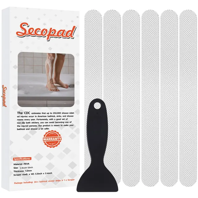 Secopad Calcomanías de Seguridad Antideslizantes para la Ducha con raspador (Transparente)