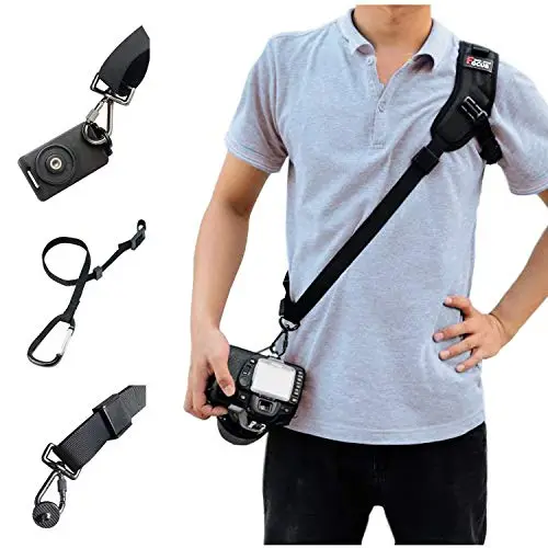 Correa de Hombro para cámara, Paquete de fotografía Profesional - ampliada Correa para el Hombro con Placa de Montaje de Correa de Seguridad para cámaras SLR réflex Digital (Black)