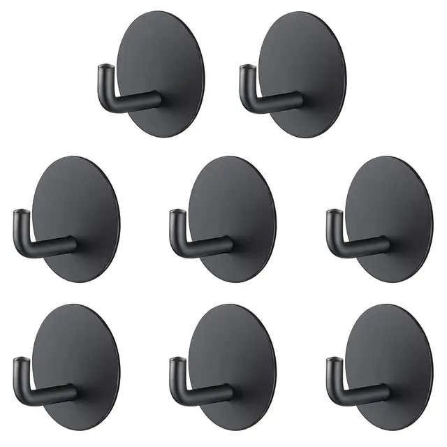 8 Piezas Gancho adhesivo impermeable, Gancho de toalla de acero inoxidable 304 para cocina, baño, inodoro.(8 Piezas Negro Redondo)
