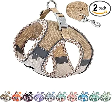 AIITLE Arnés y Correa antitirones para Perros, arnés Ajustable con Chaleco Acolchado para Todo Tipo de Clima, fácil de Colocar en Perros pequeños, Marrón-Beige S