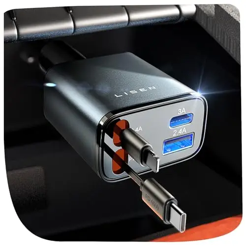 LISEN Retráctil Cargador Coche Carga Rápida 84W Accesorios Coche Camper Electrónicos Flash del Dia, PD45W USB-C Cargador Mechero Gadgets 12/24V para iPhone 17 13 Xiaomi iPad Tablet Kindle Auriculares
