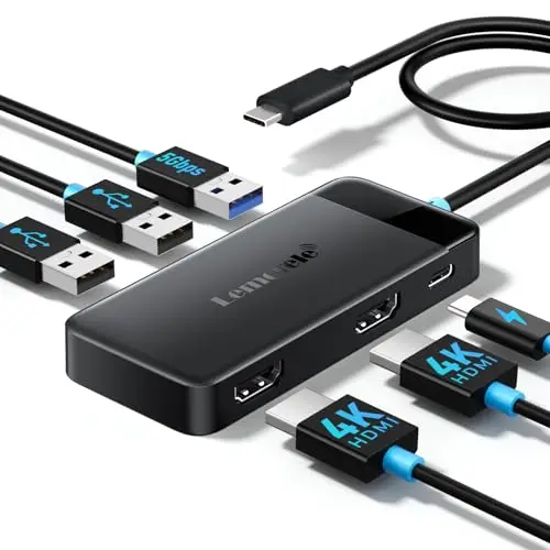 Lemorele Docking Station USB C - 6 en 1, Hub USB Dual Monitor con 2 HDMI 4K, 3 USB 3.0/2.0, PD 100W,Hub USB C/Docking Station for MacBook/DELL/Windows/HP/Surface